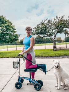  using a Orthomate All-Terrain Knee Scooter from Chicago Illinois October 2023